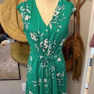 Draper James Green Floral Long Dress Size Large with drawstring